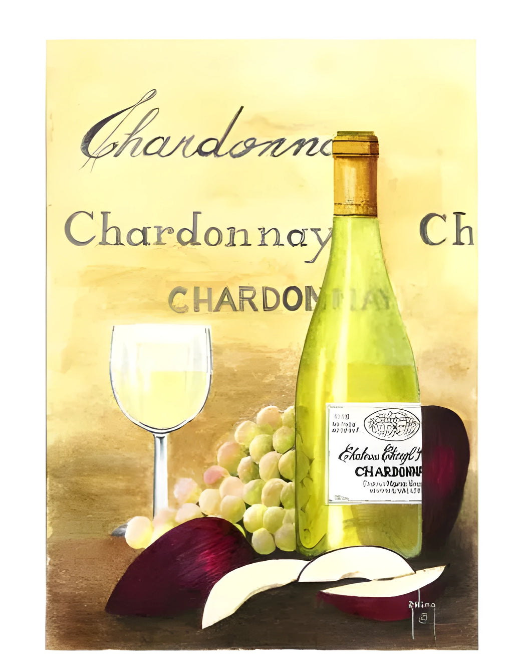 Apple and Chardonnay theme DIY digital painting kit with linen canvas, brush, paints and effect drawing guide