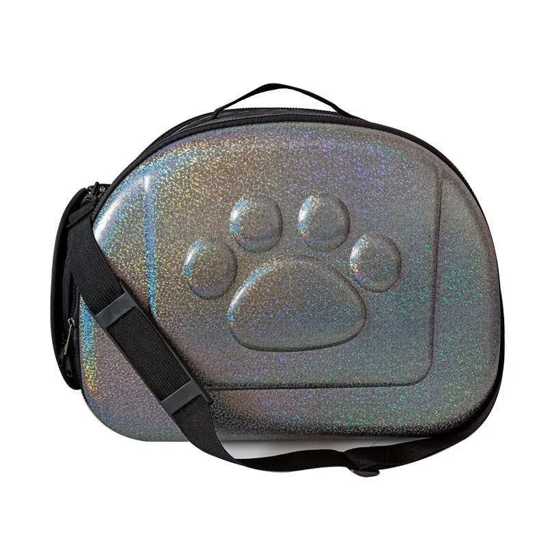 Black folding pet carrier bag with anti-tear mesh door and ventilation holes, for cats and small dogs.