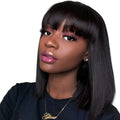 Unice black real human hair wig, 10-inch length, shown on a mannequin head.