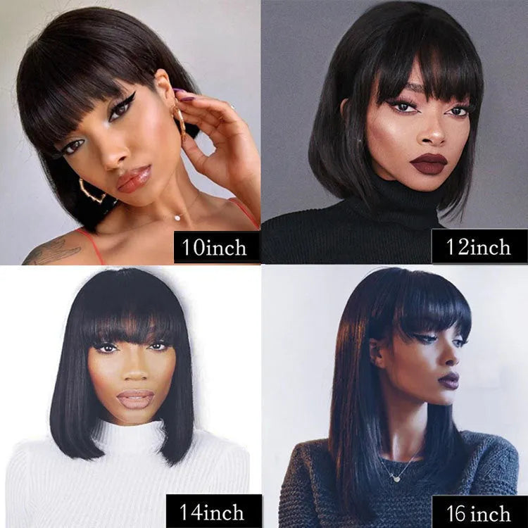 Unice black real human hair wig, 10-inch length, shown on a mannequin head.
