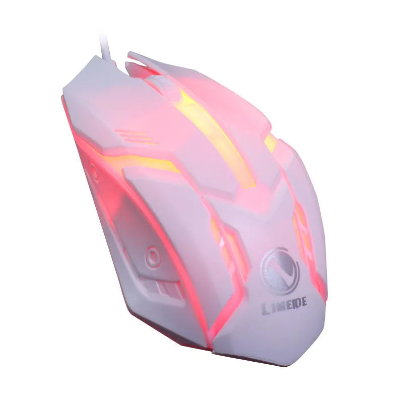 Wired computer mouse with glow lighting effect in black or white colour with USB cable