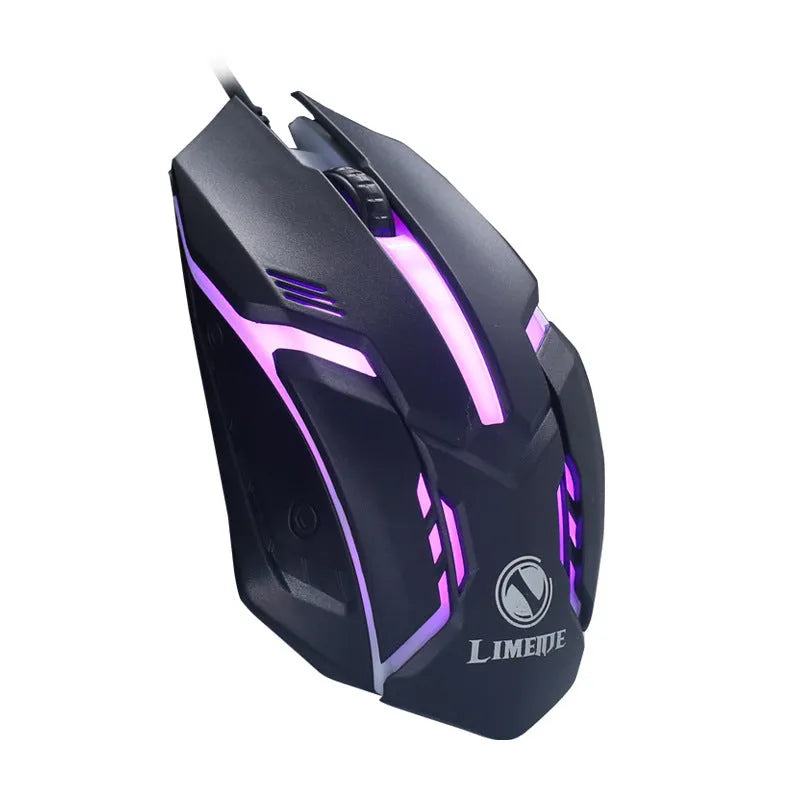 Wired computer mouse with glow lighting effect in black or white colour with USB cable