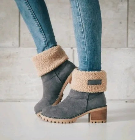 Women's mid-calf suede snow boots with beef tendon soles in five colour options