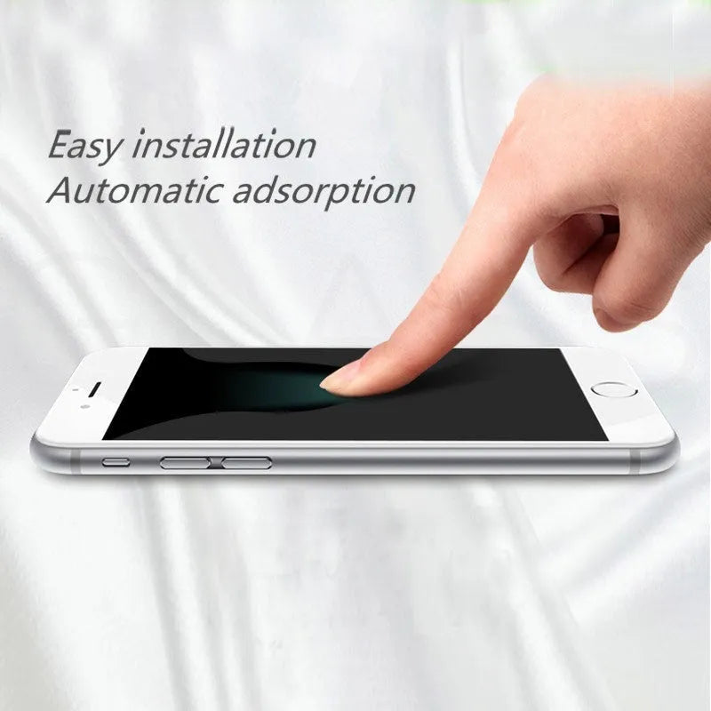 Tempered glass screen protector with 9H hardness and oleophobic coating for smartphones.