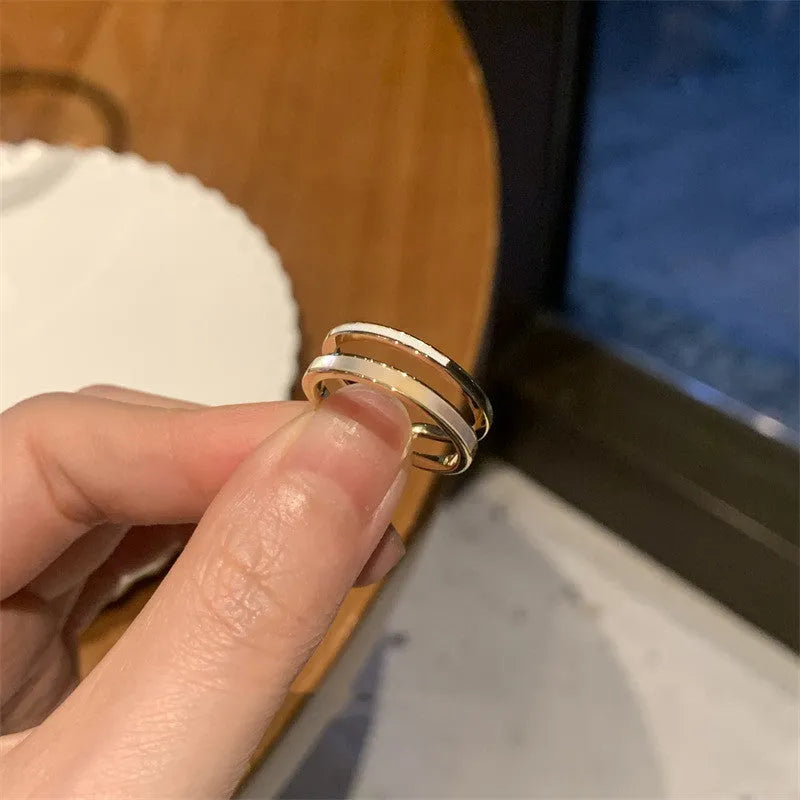 Women's Fritillaria double plain ring in PD J775 gold colour – geometric copper ring with electroplated finish