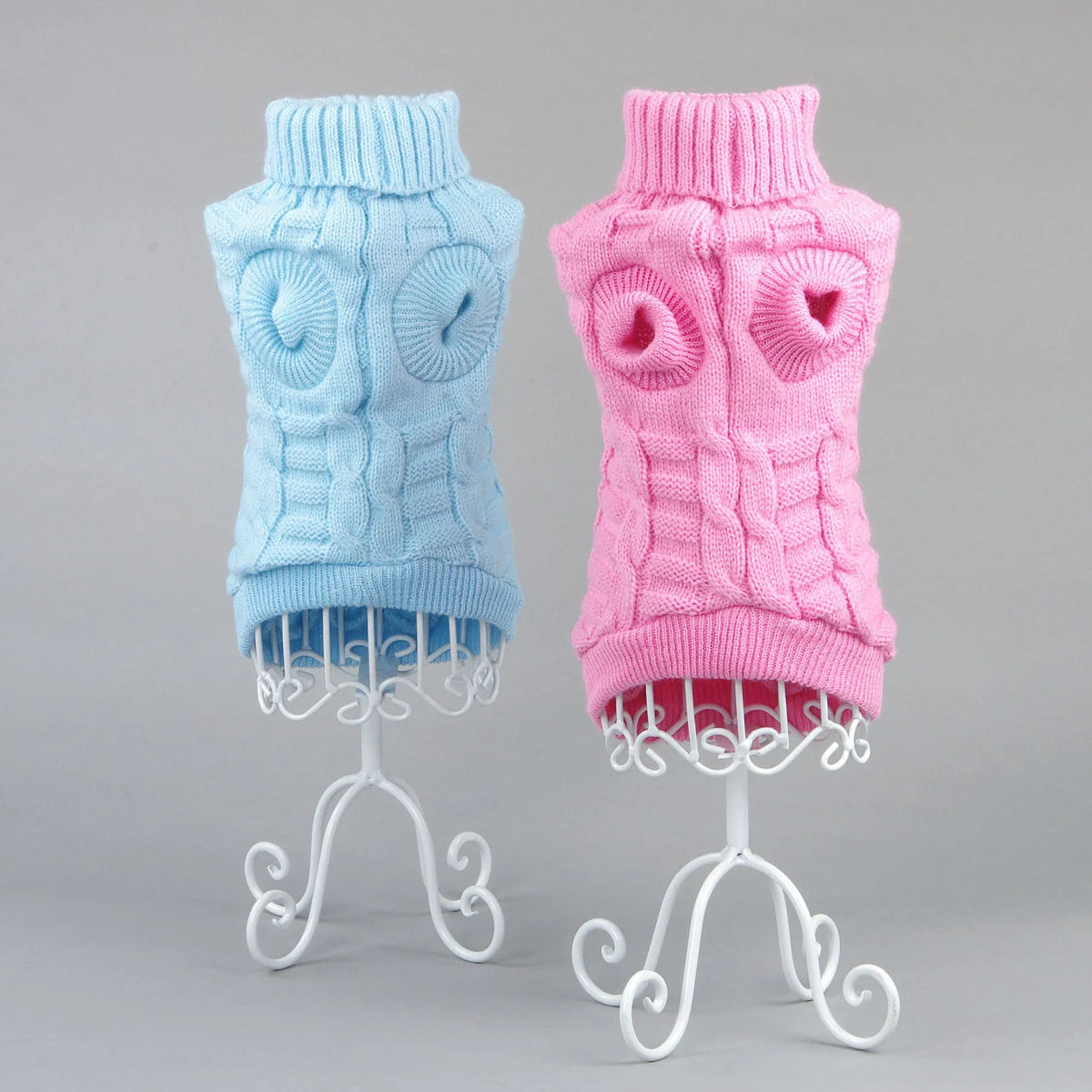 Solid colour knit acrylic dog sweater for small pets, back length 17-39 cm, available in blue, green, pink, red, yellow