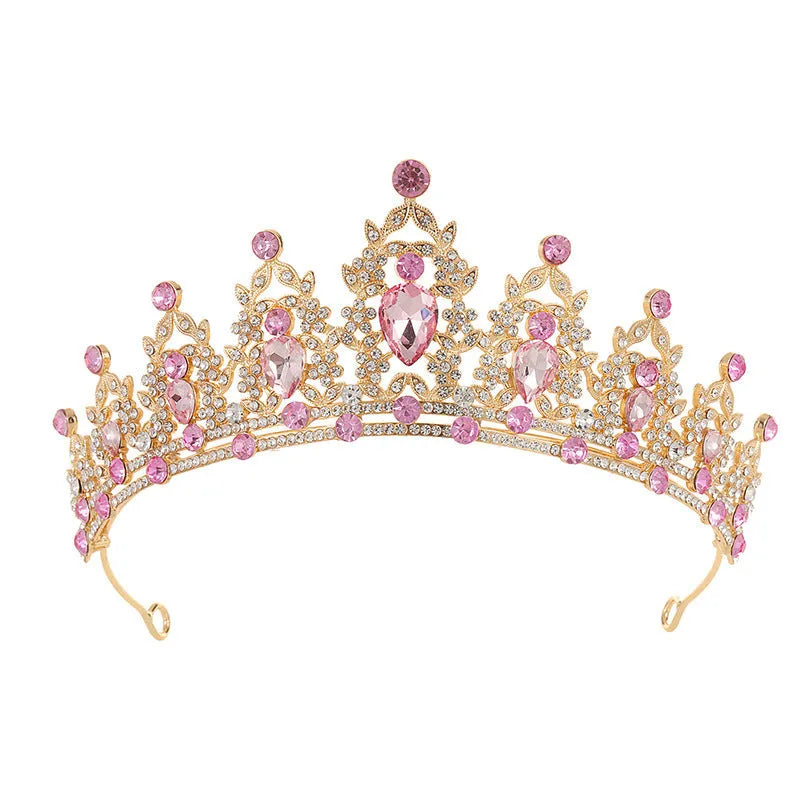 Baroque-style alloy crown bridal headdress with rhinestone details in a silver and white diamond finish.
