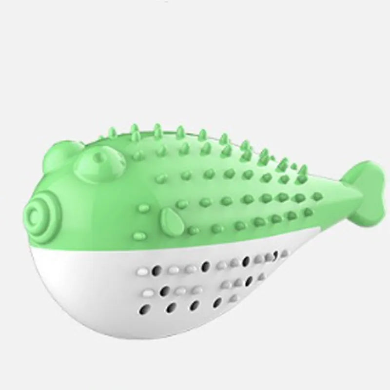 Silicone fish chew toy for cats in blue, green, pink or yellow colour options