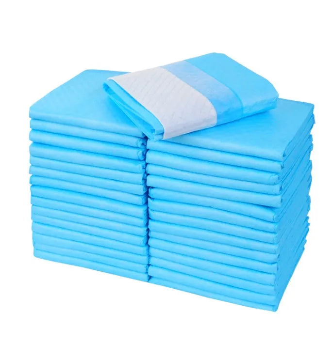 Blue disposable thickened pet diaper pad for dogs and cats with absorbent core, available in sizes XS to XL