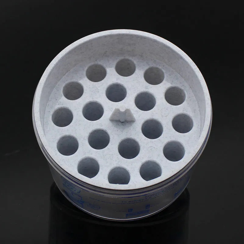 Orange and blue process cooling box for laboratory gradient freezing with metal-plastic construction.