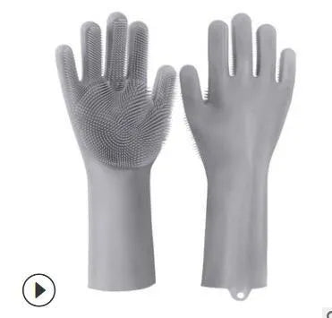Silicone heat-resistant cleaning gloves with sponge texture for scrubbing dishes