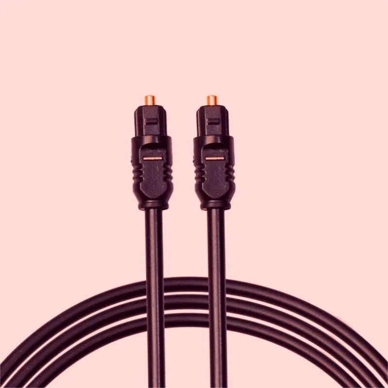 Black Toslink digital optical audio cable with square 4mm connectors, 2 metres long