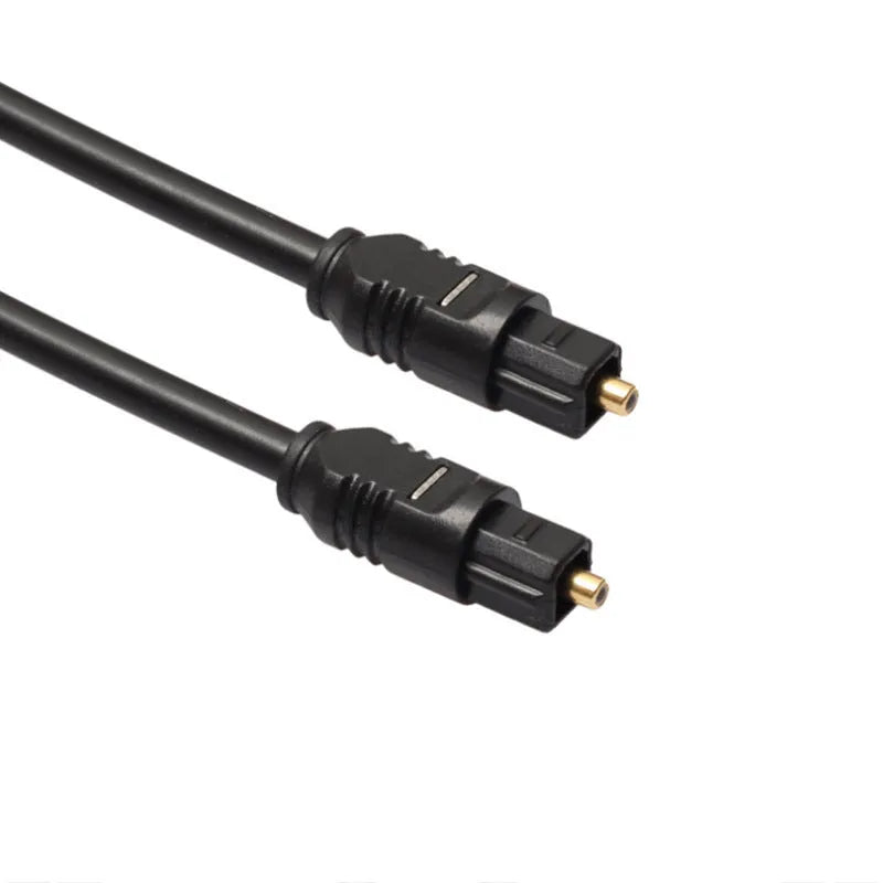Black Toslink digital optical audio cable with square 4mm connectors, 2 metres long