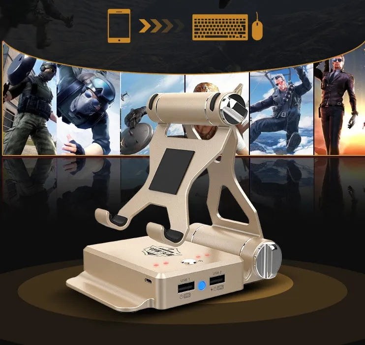 GameSir-X1 Bluetooth mobile game controller in gold or silvery colour converting keyboard and mouse for FPS shooting games