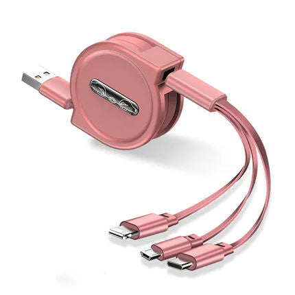 3 in 1 telescopic charging cable extended with titanium alloy connectors and TPE cable