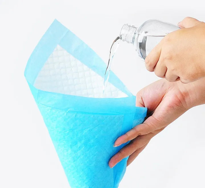 Blue disposable thickened pet diaper pad for dogs and cats with absorbent core, available in sizes XS to XL