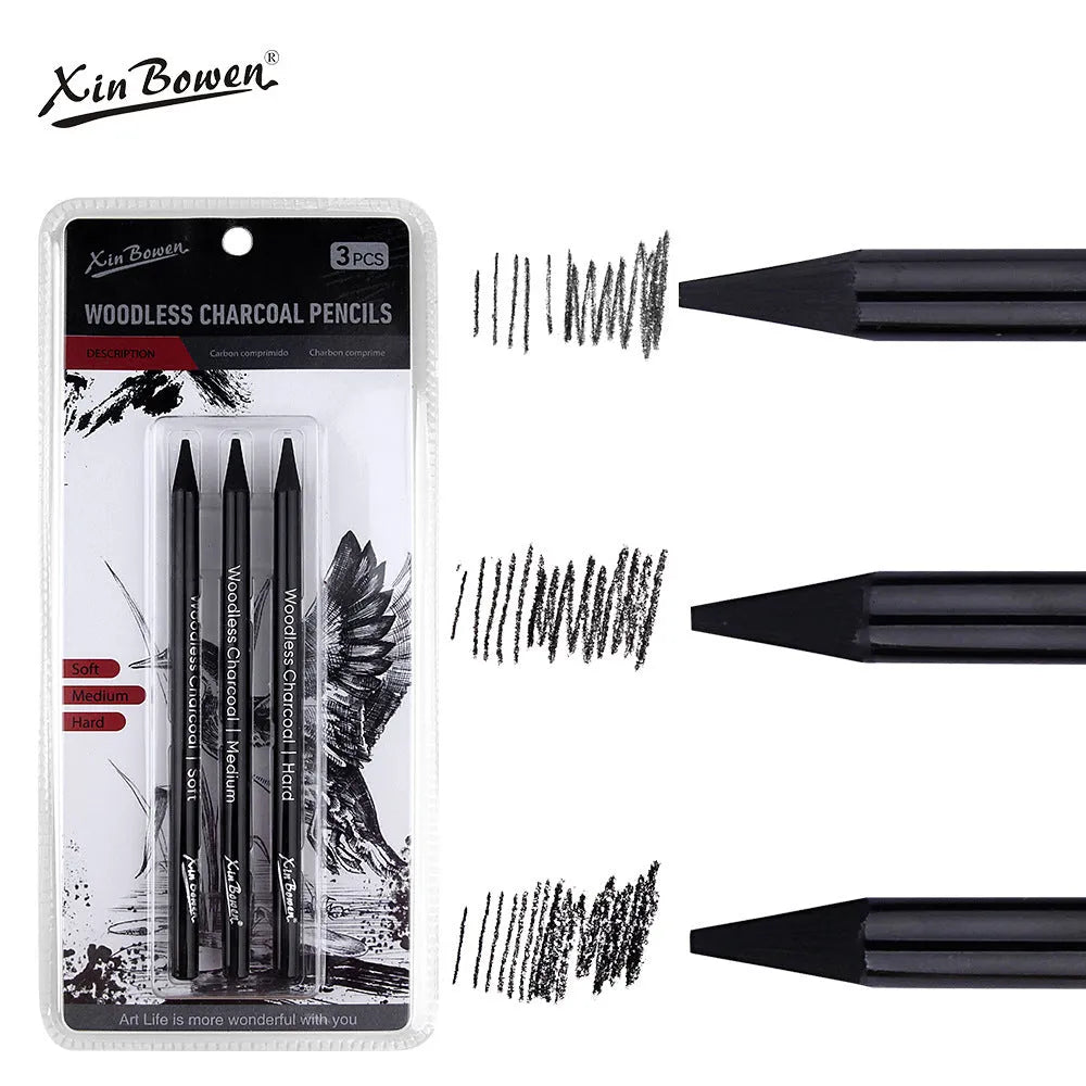 Wood-free graphite sketching pencil set showing six different grade pencils for art drawing