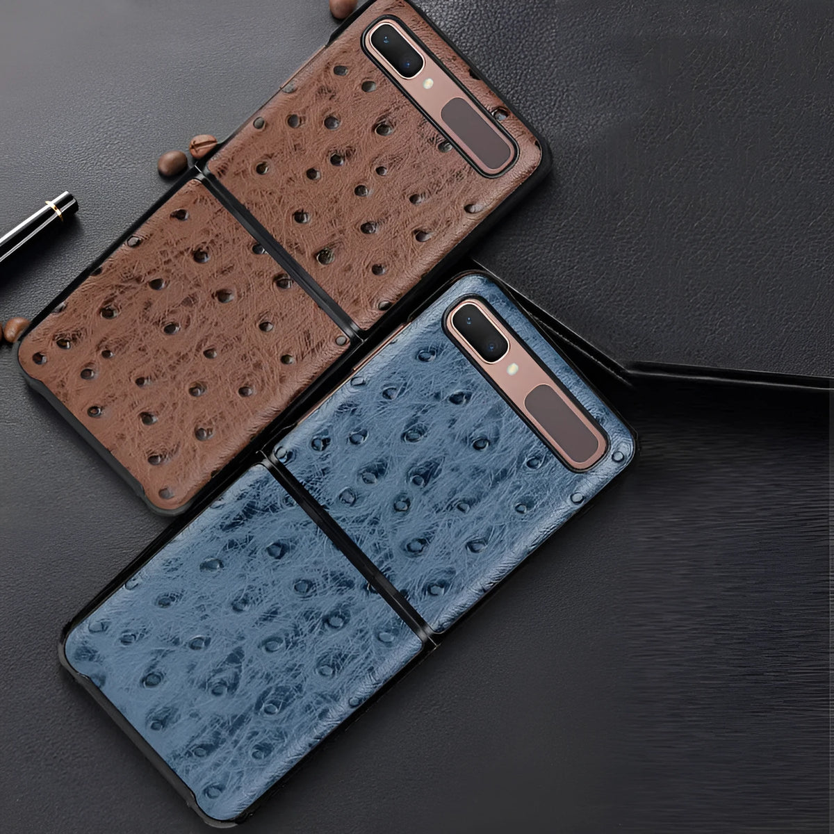 Camel pattern brown leather flip case for Samsung Galaxy Z Flip, with fold-over cover