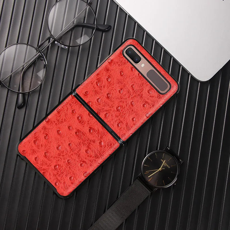 Camel pattern brown leather flip case for Samsung Galaxy Z Flip, with fold-over cover