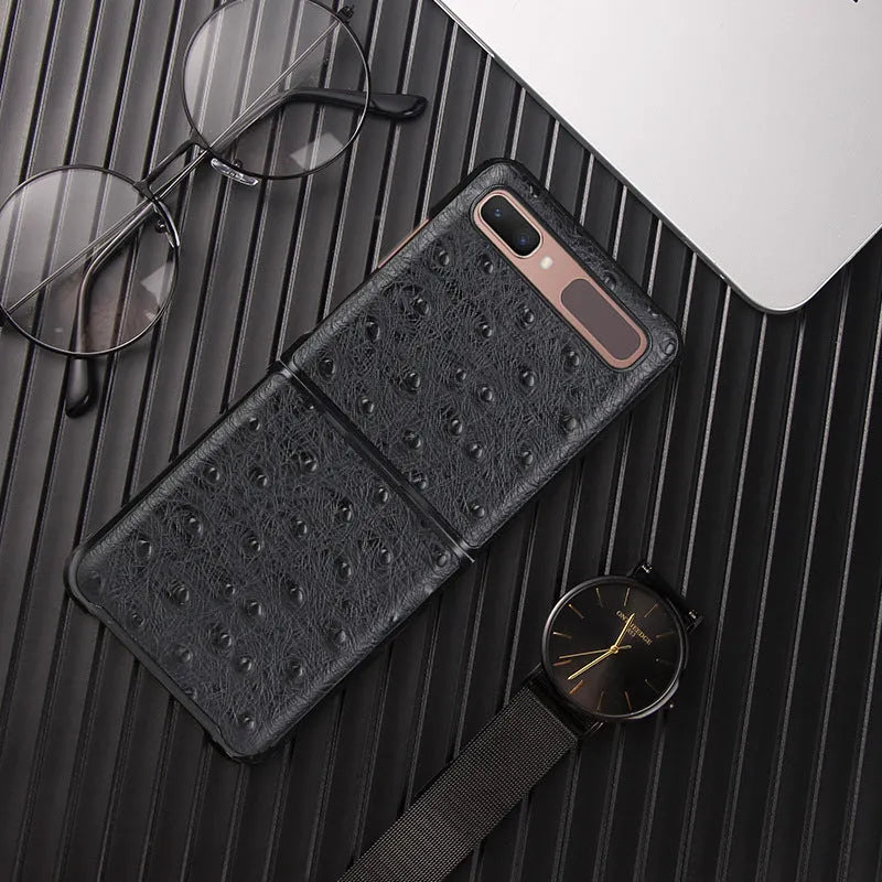 Camel pattern brown leather flip case for Samsung Galaxy Z Flip, with fold-over cover