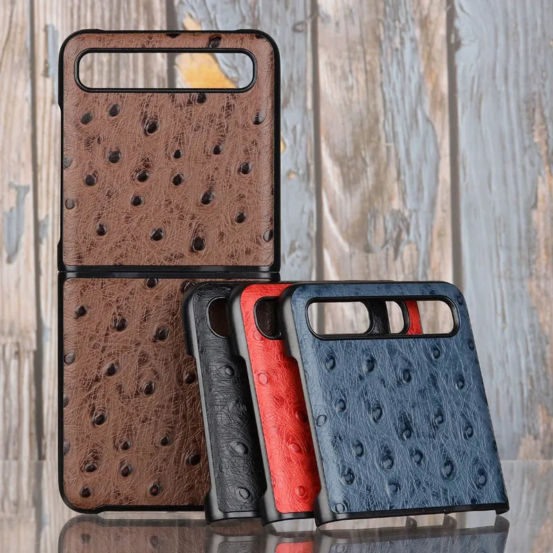 Camel pattern brown leather flip case for Samsung Galaxy Z Flip, with fold-over cover