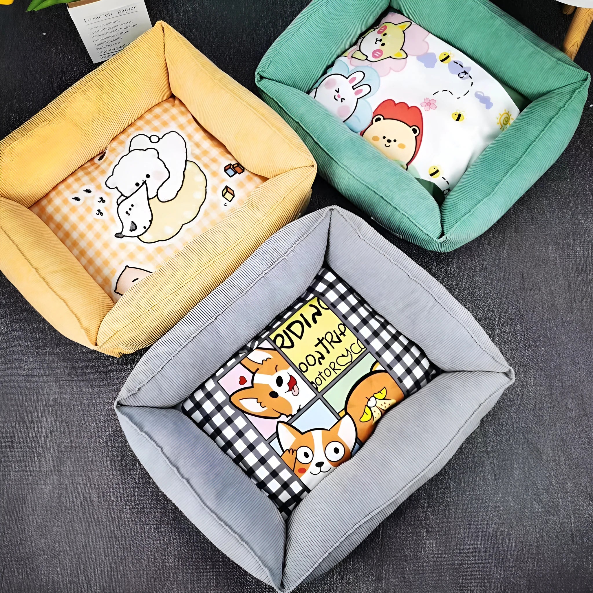 Rectangular dog winter nest bed in a choice of eight colours and two sizes, made from soft velvet-style fabric.
