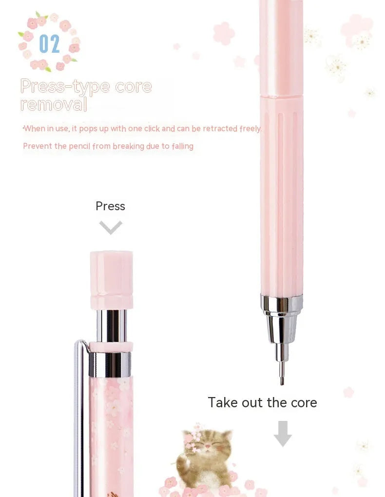 0.5mm cartoon automatic pencil set with three pencils and HB refill boxes
