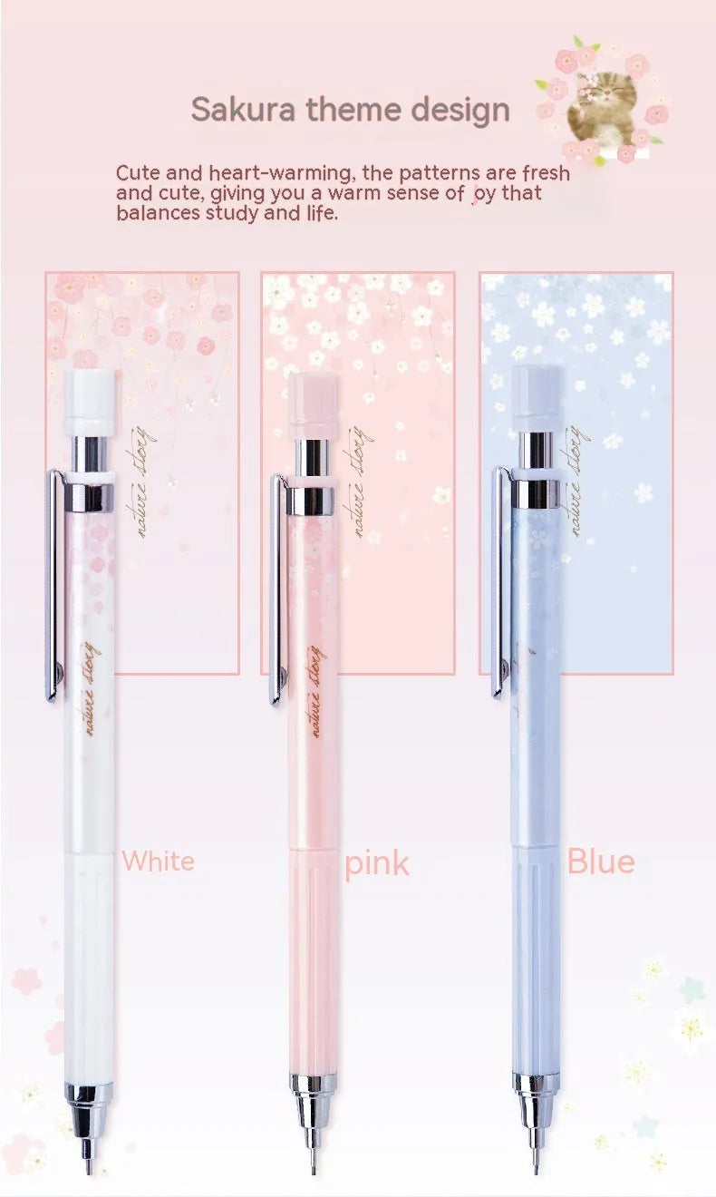 0.5mm cartoon automatic pencil set with three pencils and HB refill boxes