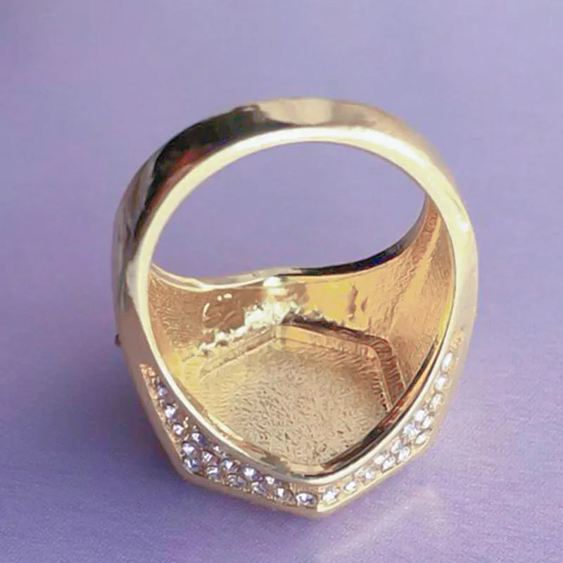 Square hip hop ring with micro pave CZ stones in silver colour on hand