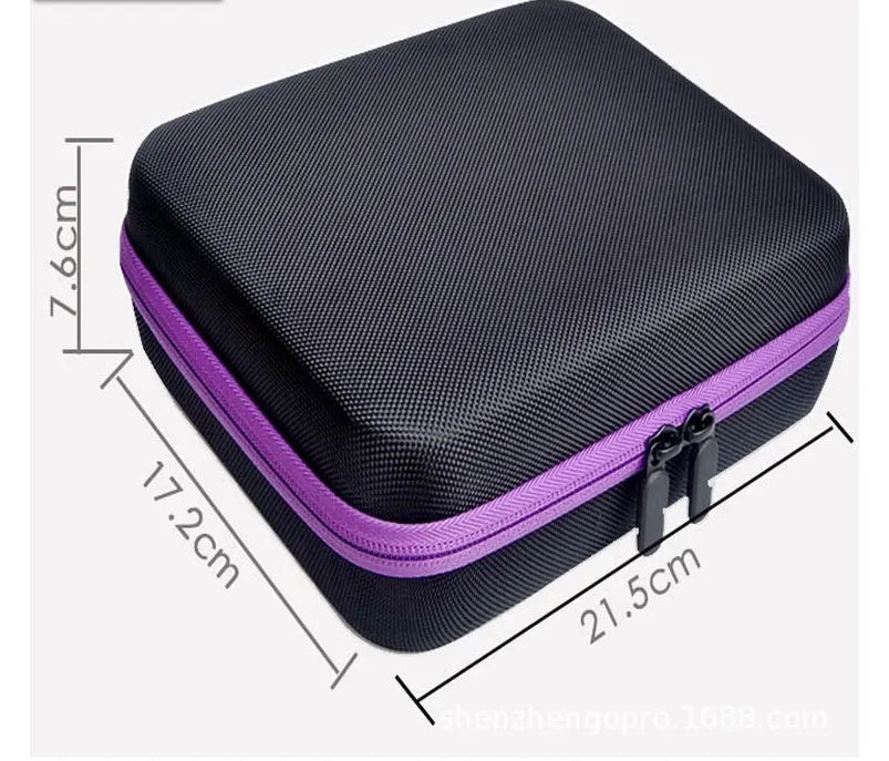 Red EVA essential oil storage bag with 30 compartments for 15ml bottles showing cube shape and zipper closure