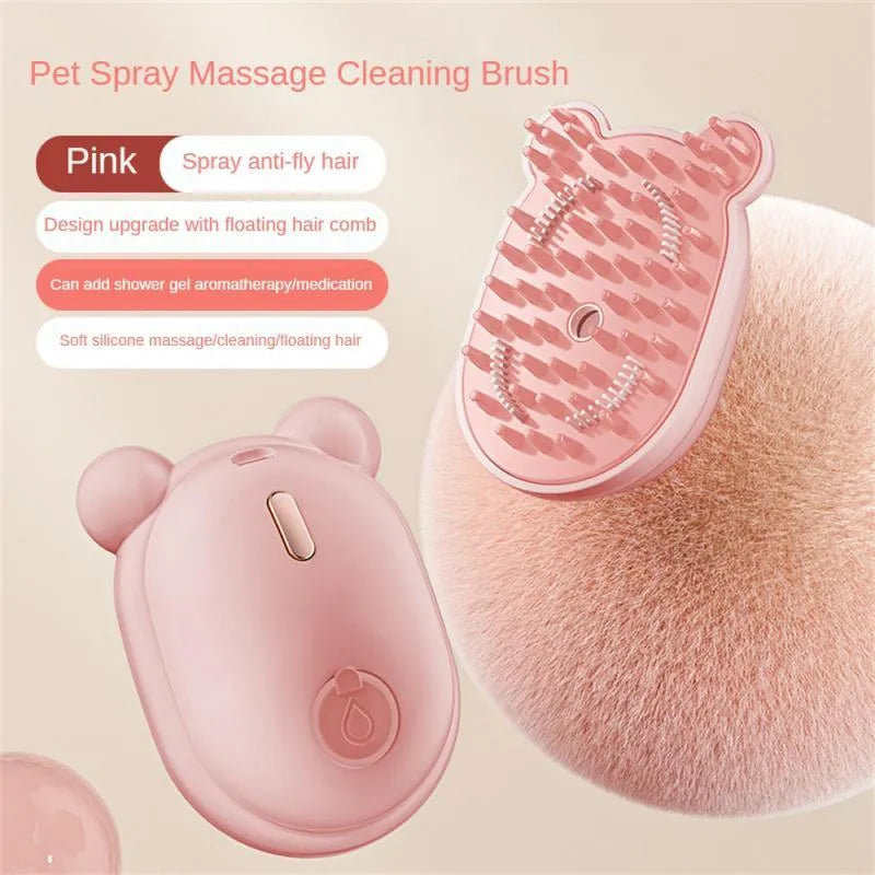 Pink and yellow pet spray massage comb with water mist function and removable silicone comb head