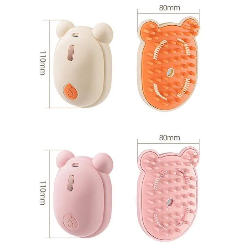 Pink and yellow pet spray massage comb with water mist function and removable silicone comb head