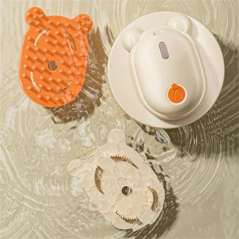 Pink and yellow pet spray massage comb with water mist function and removable silicone comb head