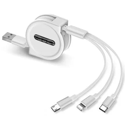 3 in 1 telescopic charging cable extended with titanium alloy connectors and TPE cable