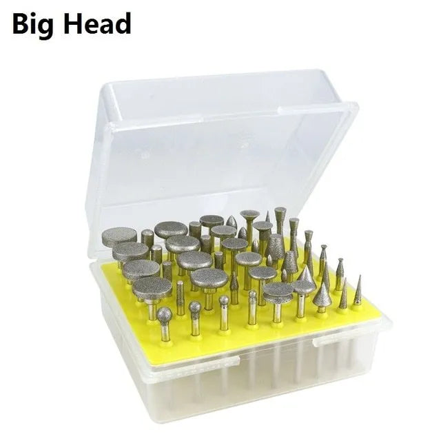 Set of alloy emery grinding heads with elliptical cone shape and 3mm shank.