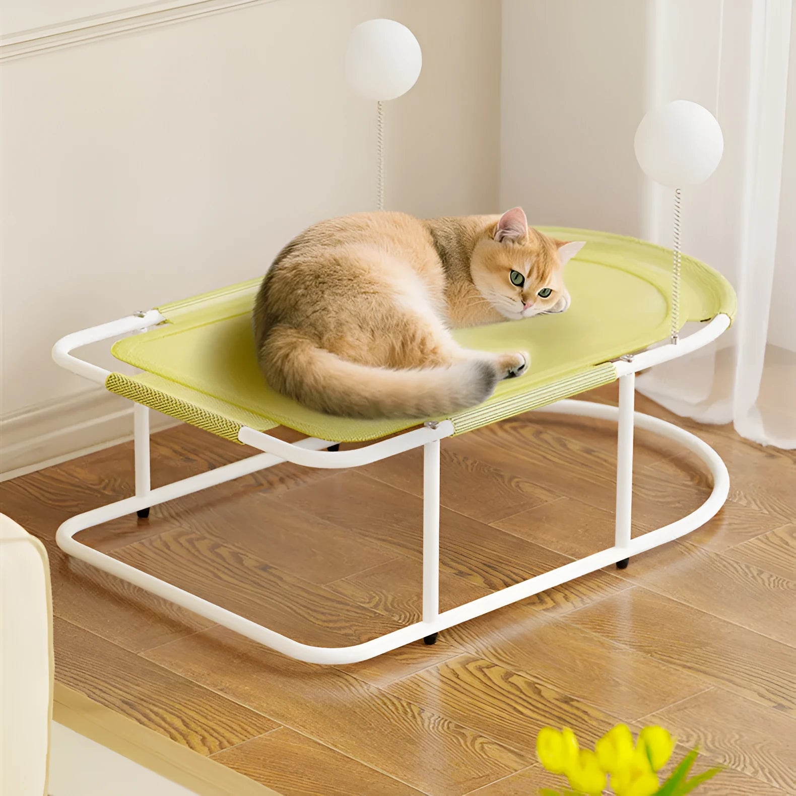 Large grey fabric cat kennel with breathable bracket construction for summer indoor use