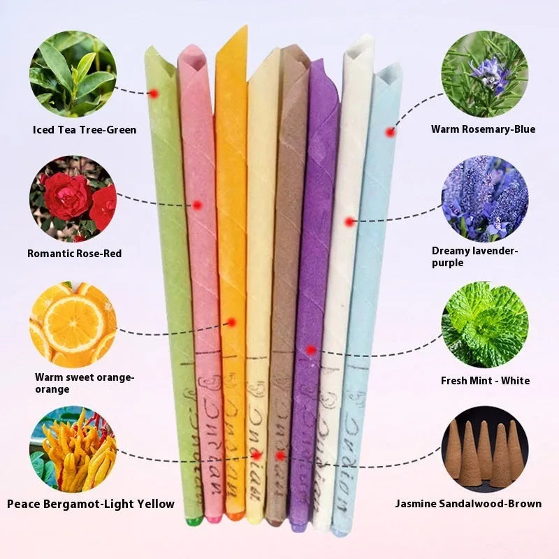 MQ Horn ear candle health massage kit showing cotton candles, protection boards, and swabs in assorted colours.