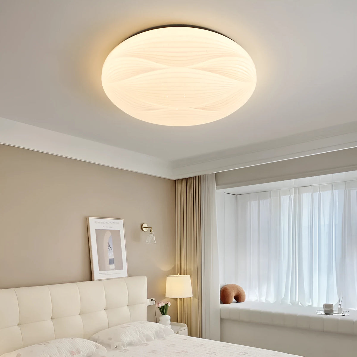 Modern light luxury cream copper round ceiling lamp with low voltage 36V for bedroom