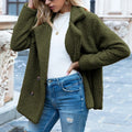 Women's loose-fit fluffy lapel winter coat button jacket in camel colour