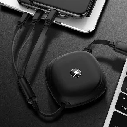 3 in 1 telescopic charging cable extended with titanium alloy connectors and TPE cable