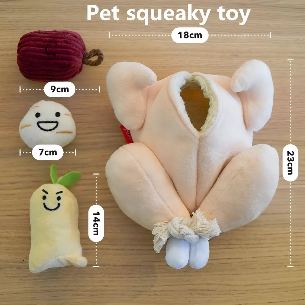 Cartoon cute pet dog cat squeaking plush sound toys chew throw set with chicken and molar rope