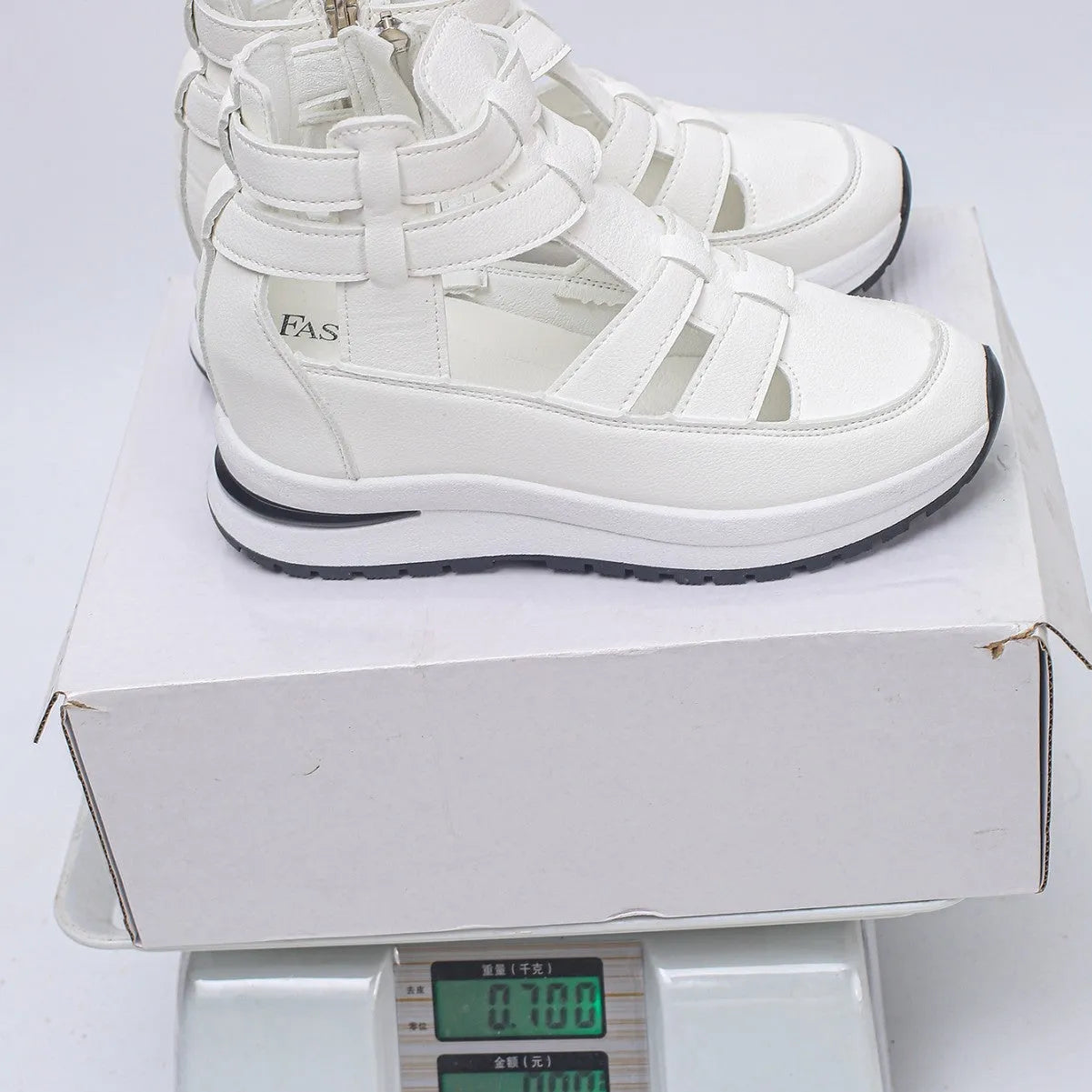 Women's black close-toed hollow-out platform sandals with Velcro strap and rubber sole