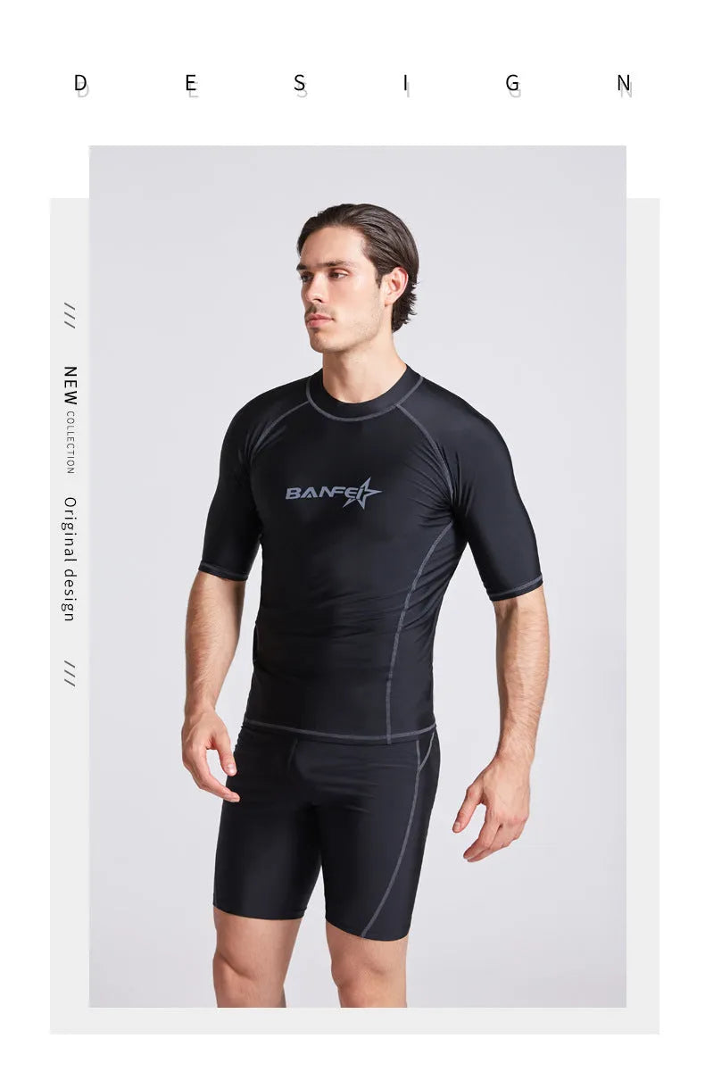 Men's quick-drying half sleeve swimsuit in nylon for snorkeling and surfing activities