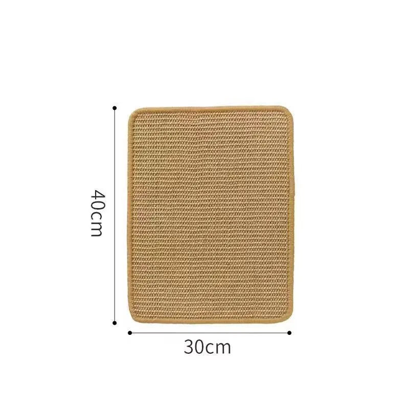 A large and a small sisal blanket cat scratch board with a neutral pastoral design.