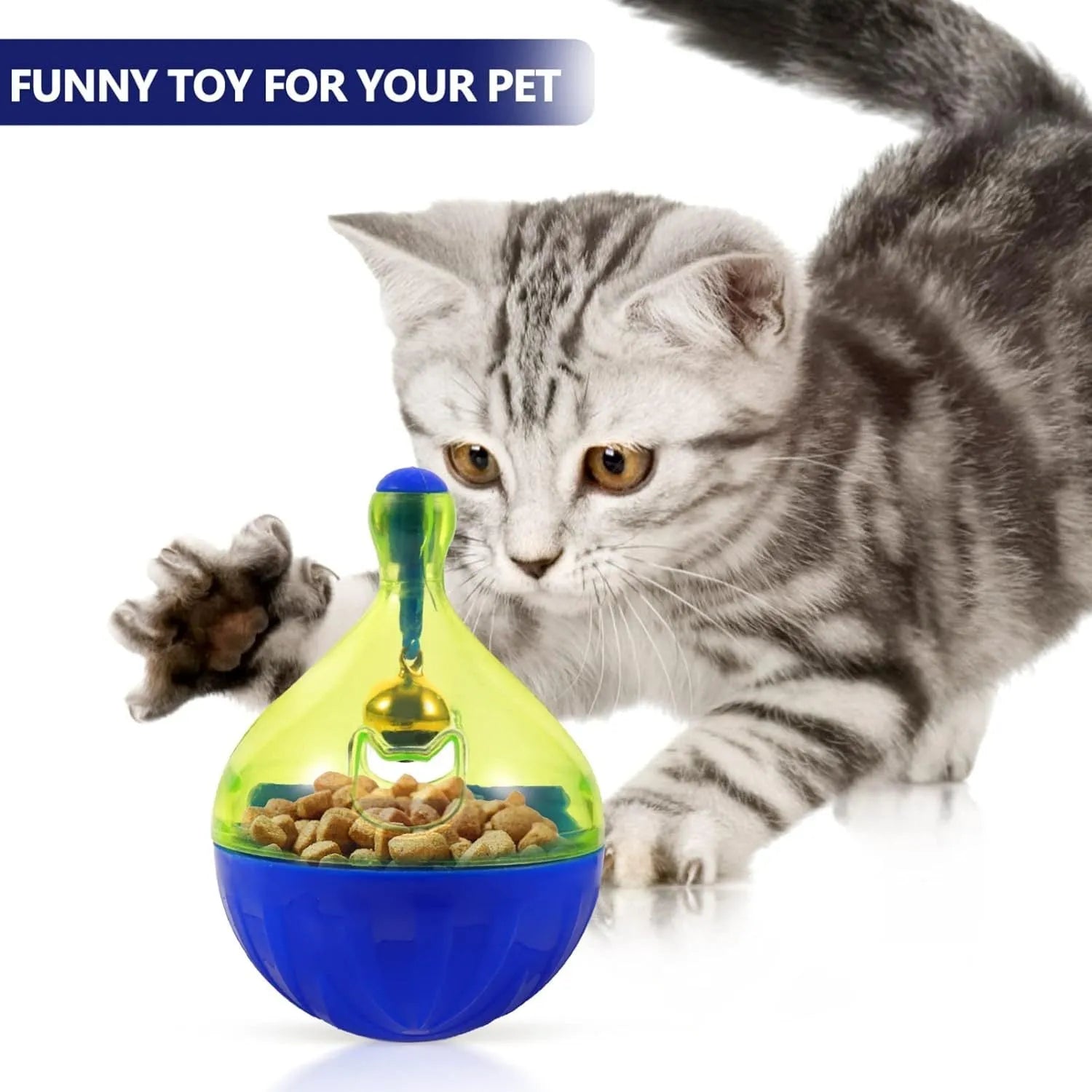 Tumbler-shaped pet treat dispenser toy for dogs and cats with interactive food release mechanism