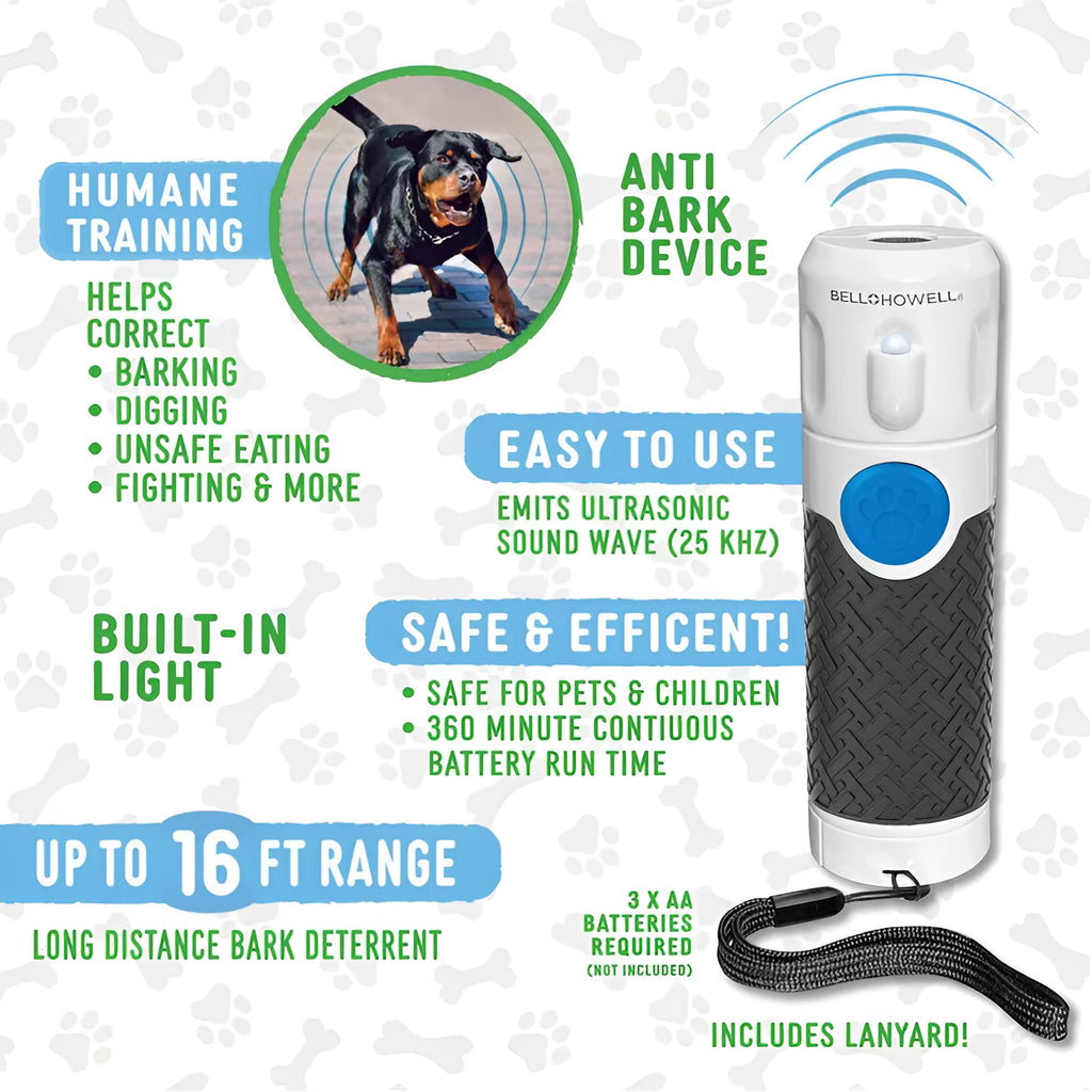 White handheld ultrasonic dog trainer for bark control and behaviour correction