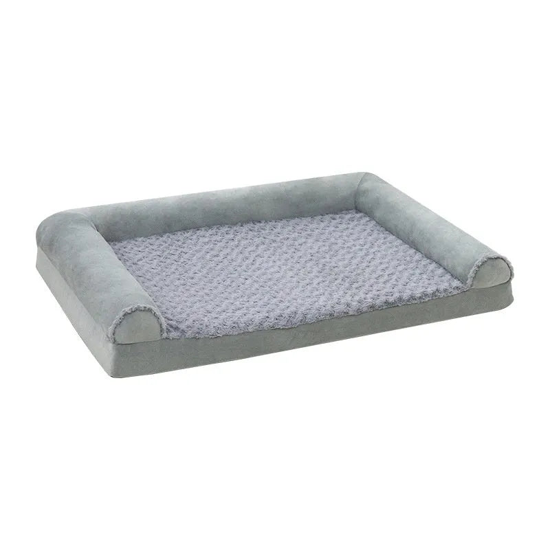 Grey cloth dog kennel with cushion for medium or large dogs, shown in light and dark grey colour options.