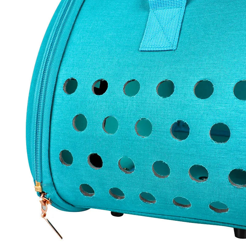 Double Fish transparent PVC dog bag pet backpack with ventilation holes and locking mechanism in sky blue