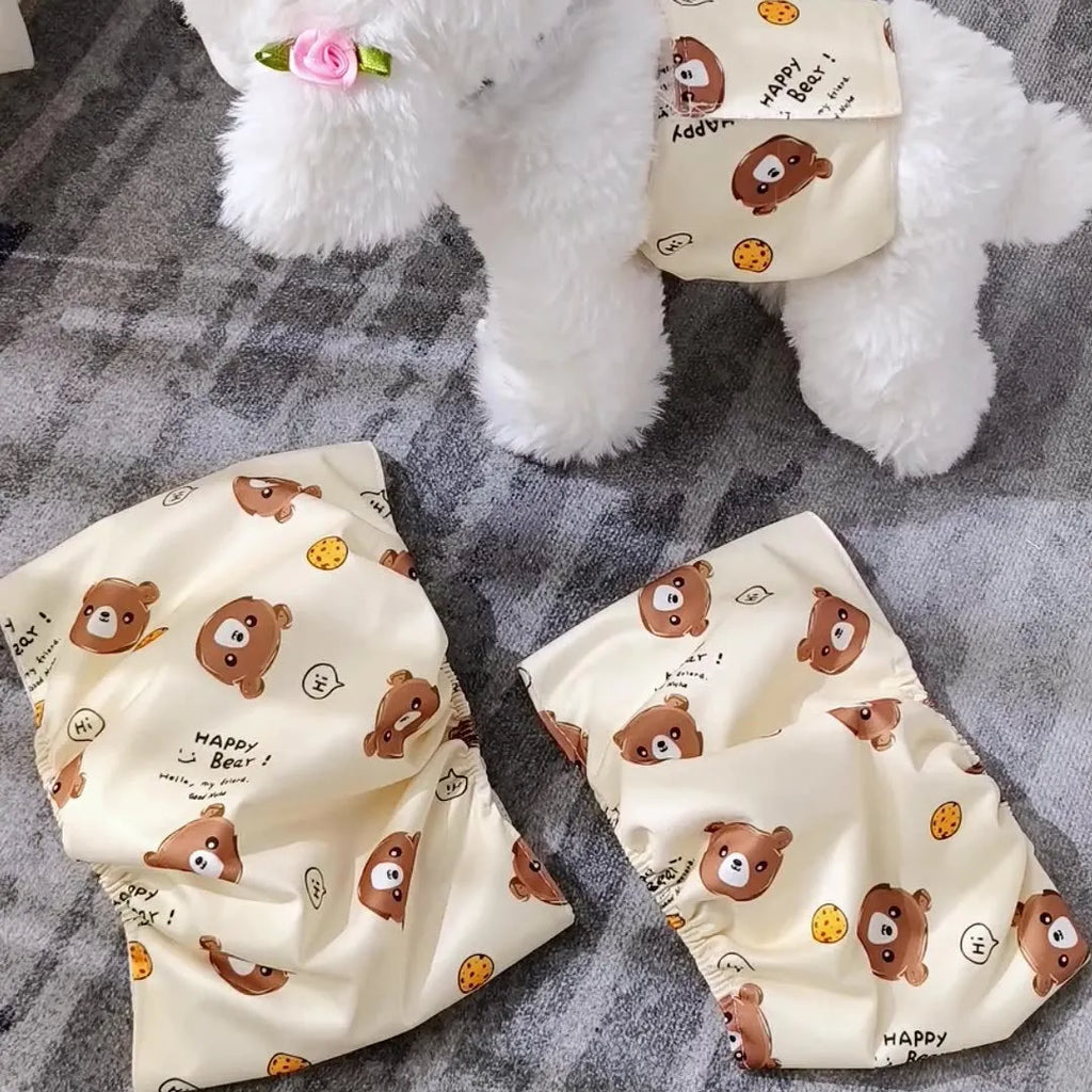 Cartoon bone paw print pattern reusable male dog diaper belly band with fastener tape