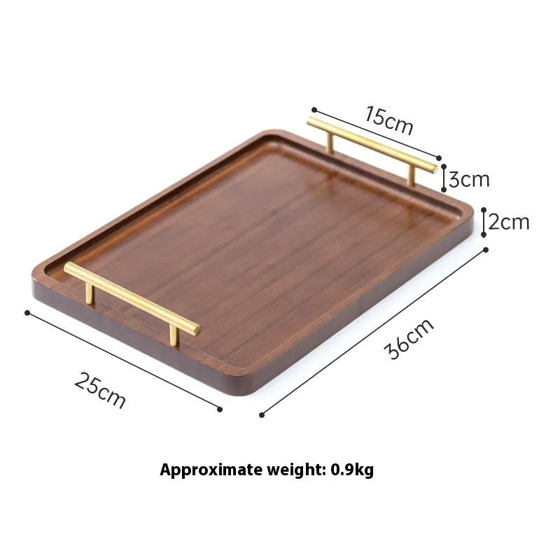 Brown-handled bamboo serving tray in square shape for barbecue shops and hotels.